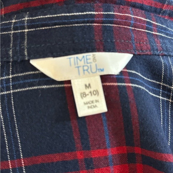 Time and Tru-Red and blue plaid button shirt with bell sleeves, 8-10 - Picture 5 of 6